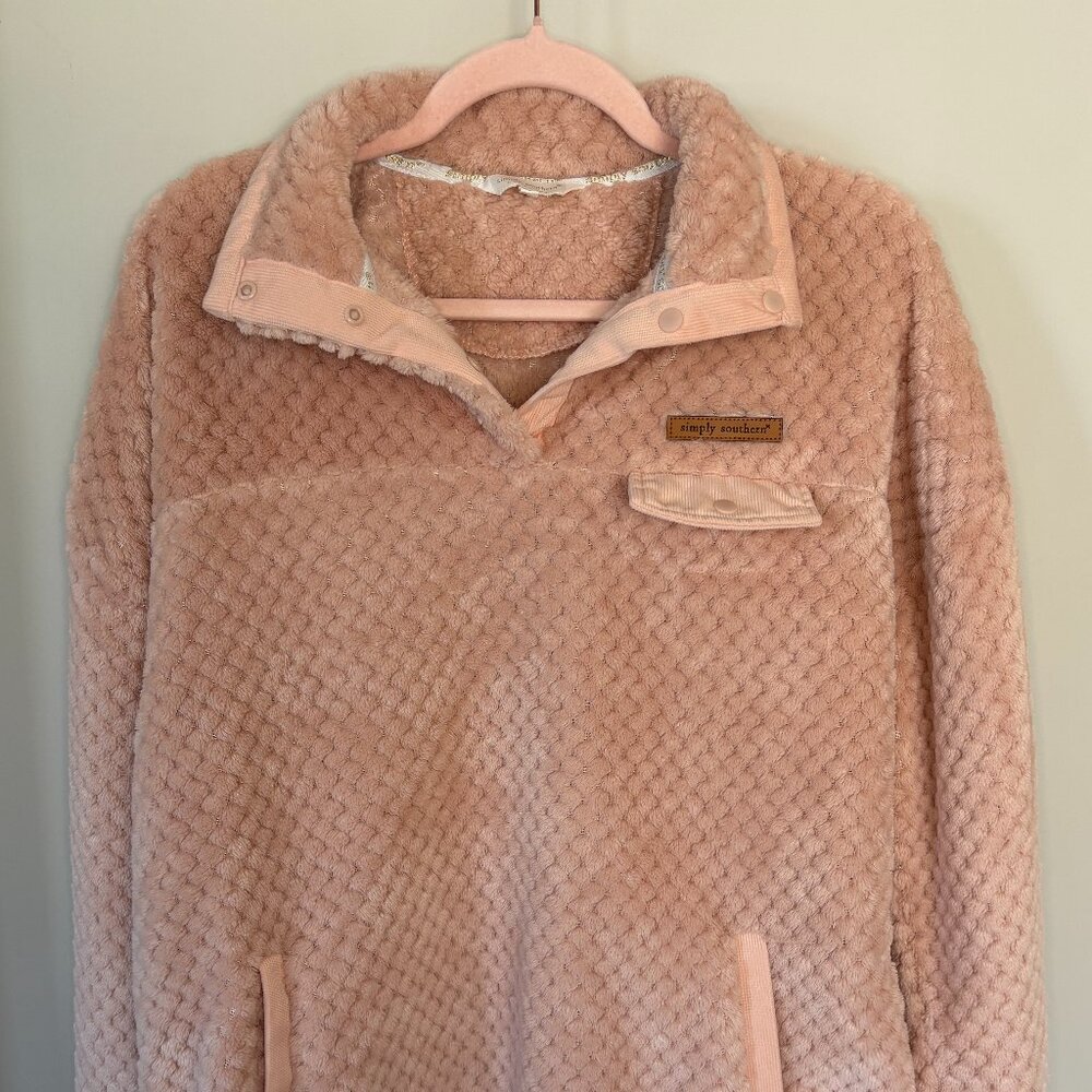 Simply Southern Women Large Pink Sherpa Pullover Fleece Snap Neck Cozy‎ Soft